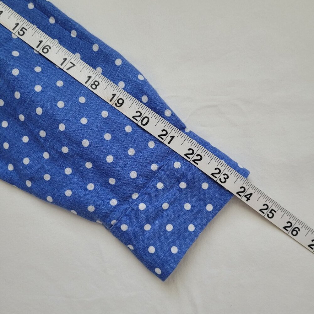 Talbots Polka Dot Shirt Button Up 100% Linen Medium Preppy Coastal Chic Classic - Picture 11 of 11